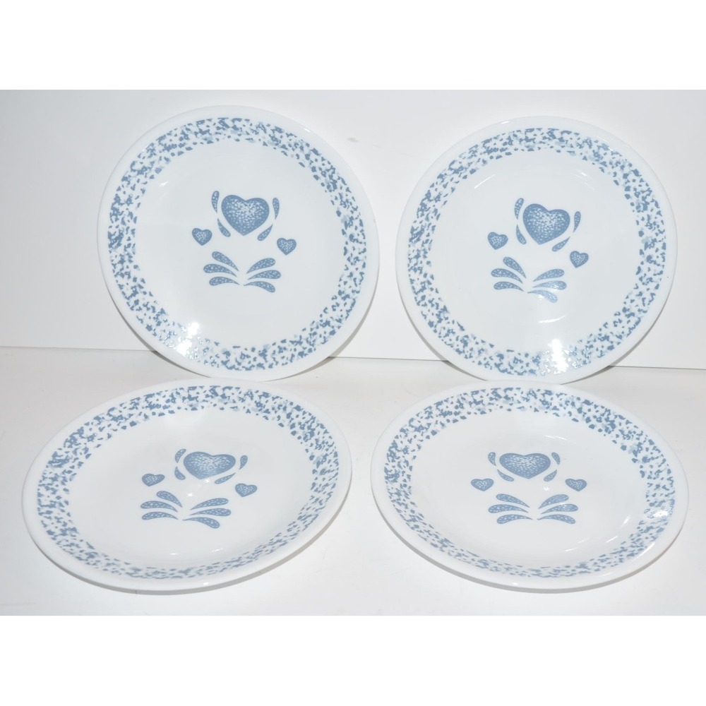 Corelle Blue Hearts Sponge Bread Salad Dessert Plates Set Of 4 - 6 3/4''
